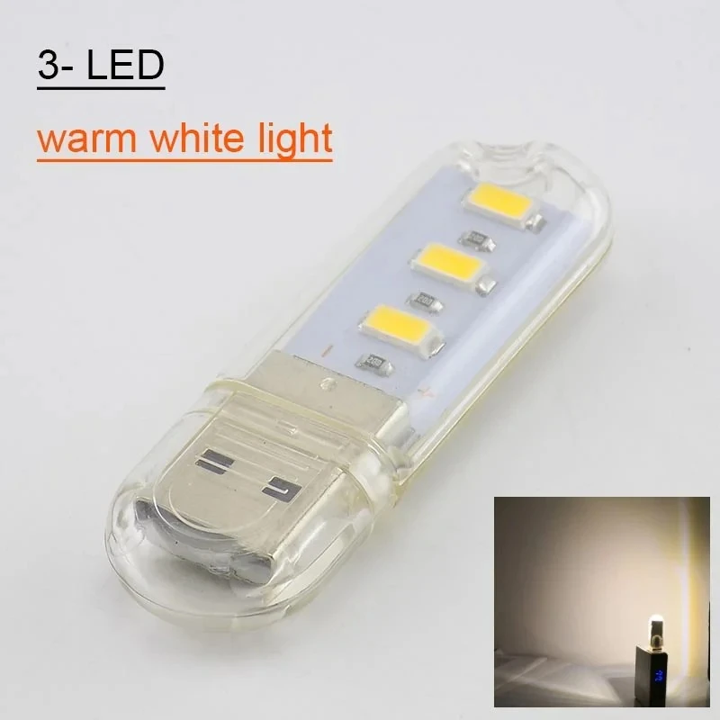 1PC Portable Mini 3 LED 5V USB DC Warm White Lamp Book Reading FLashlight Night Light Lighting for Lighting Computer