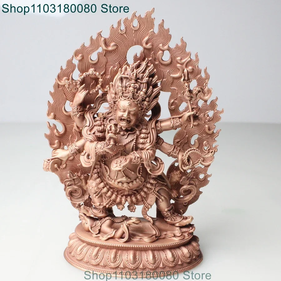 

12cm Red copper Carving Six-arm Mahakala buddha statue Nepal Tibet God of wealth sculpture