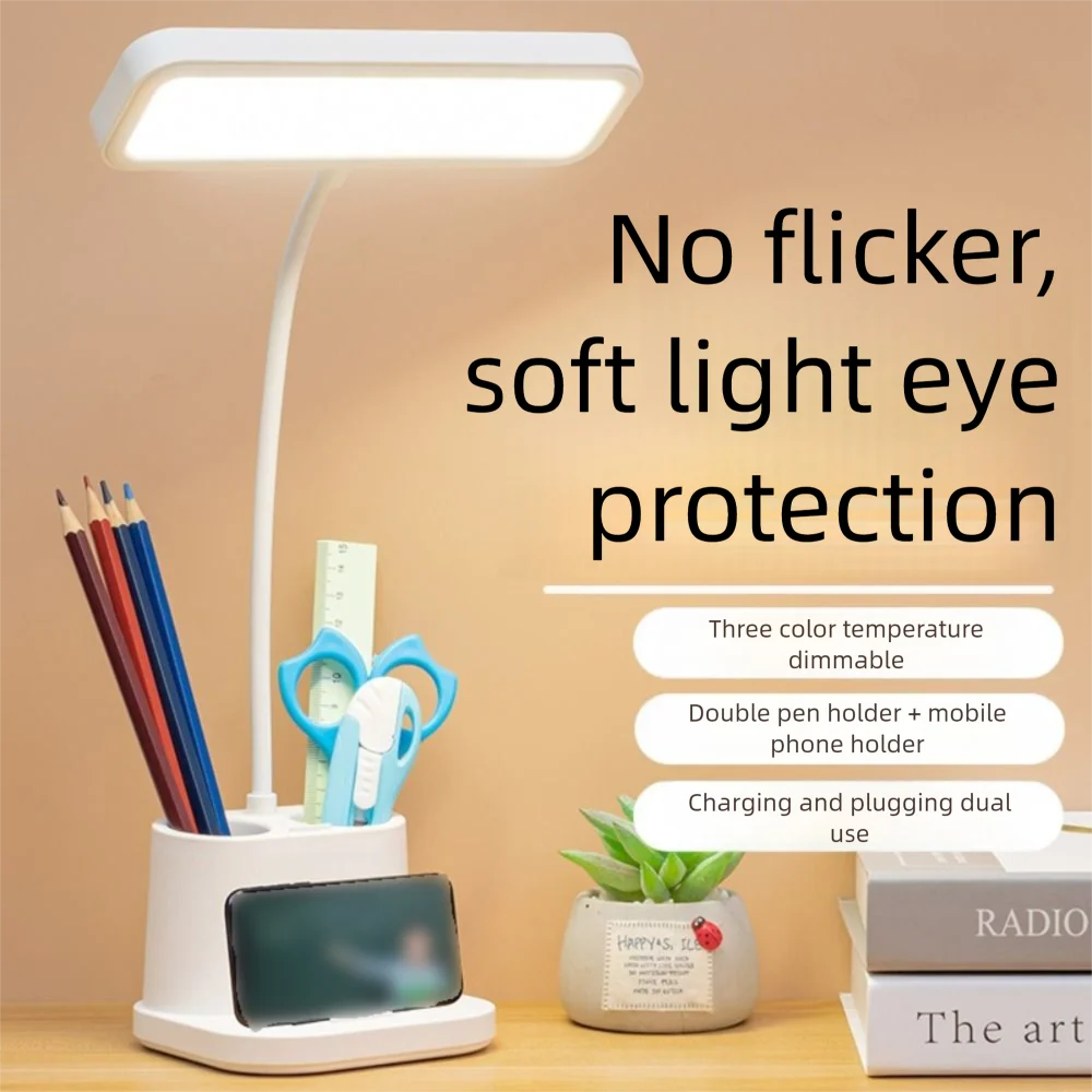 

Adjustable Penholder Desk Lamp Eye Protection Dimmable Bedroom Table Lamp Energy-Efficient Non-slip Night Light School/Office