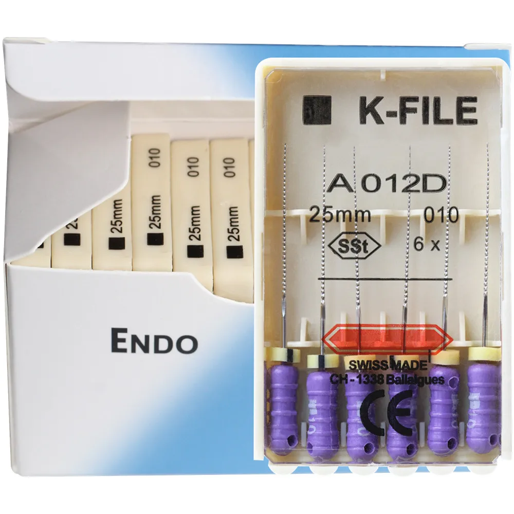 K-FILE Dental de acero inoxidable, limas de Endodoncia de uso manual, instrumentos de laboratorio de dentista, 21/25/31mm, 10 paquetes/caja