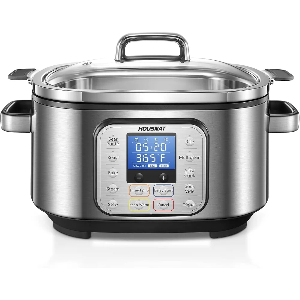 10 in 1 Programmable Cooker, 6Qt Stainless Steel, Rice Cooker, Yogurt Maker, Delay Start, Steaming Rack and Glass Lid