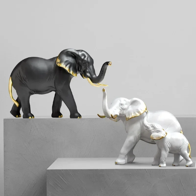 

Luxury Modern Couple Elephant Statue Family Living Room Office Hotel Table Animal Modern Commercial Decoration Handicraft