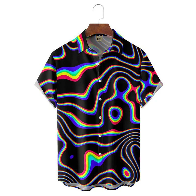 Men's Multi-Color Tie-Dye Short-Sleeved Shirt - Summer Casual, Loose, Breathable Vacation Cardigan with 3D Print Design