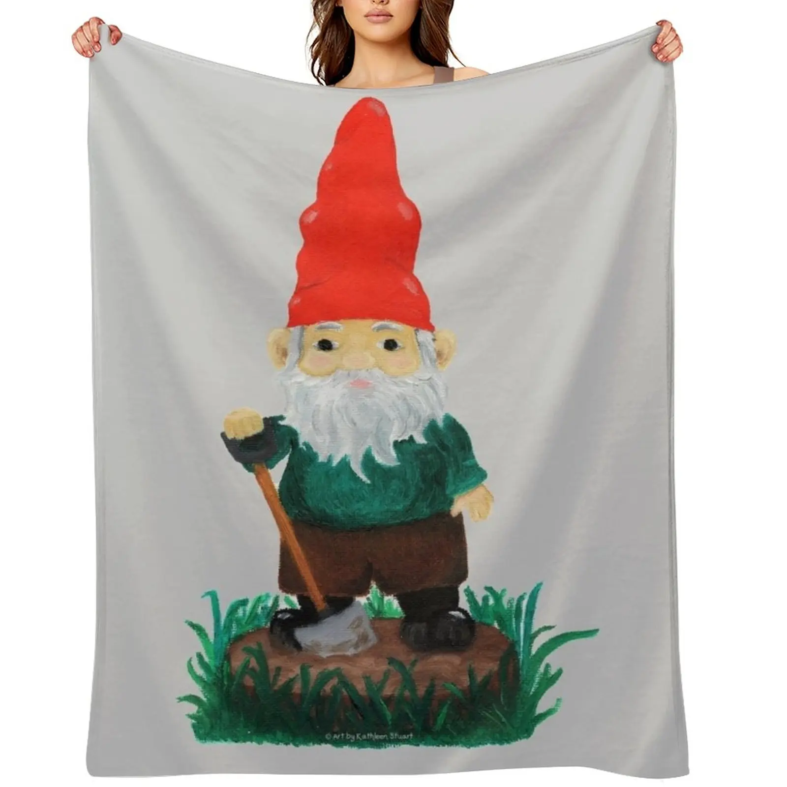 

Garden Gnome - Cute Oil Painting Throw Blanket Flannel funny gift blankets and throws Retros Blankets