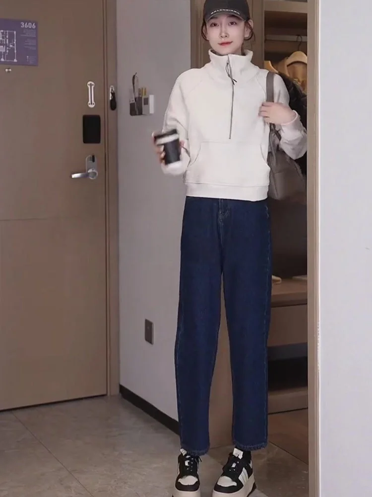 

Женская толстовка на молнии Oajer Flagip Store, осенне-зимняя, прямого кроя, с длинными рукавами, воротником-стойкой, теплая, модная