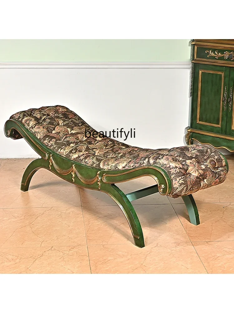 xx1European and American Style Solid Wood Bed End Stool Bedroom Bench Recliner Emerald Vintage Furniture Birch