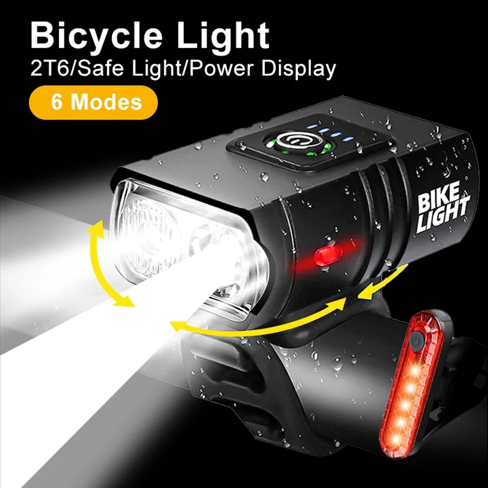 Bicycle Light Headlight T6 Flashlight LED USB Rechargeable Torch Aluminum Alloy Cycling MTB Mountain High Beam Accessories tail