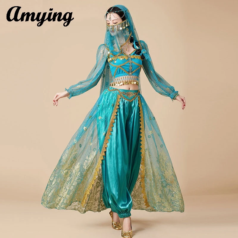 Adult Indian Belly Dance Costume Palace Style Exotic Style Suit Women Halloween Performance Jasmine Princess Dance Costume Set  