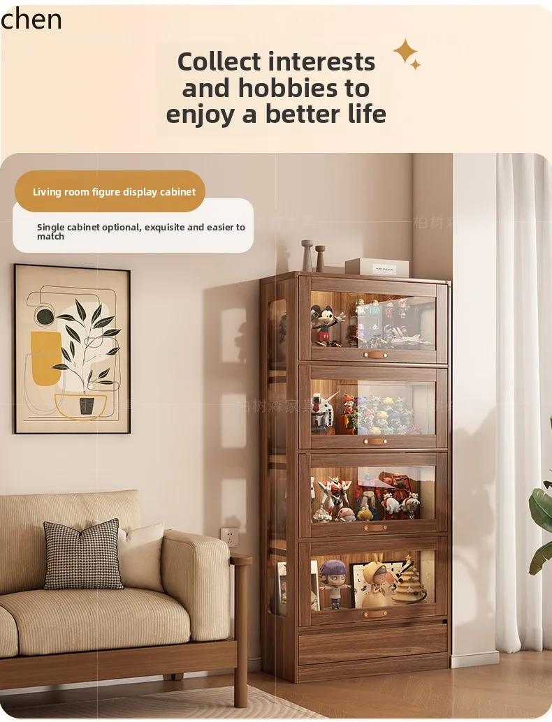 Armário de exibição CP Armário de exibição doméstico de prateleira de produtos de vidro de piso de madeira maciça