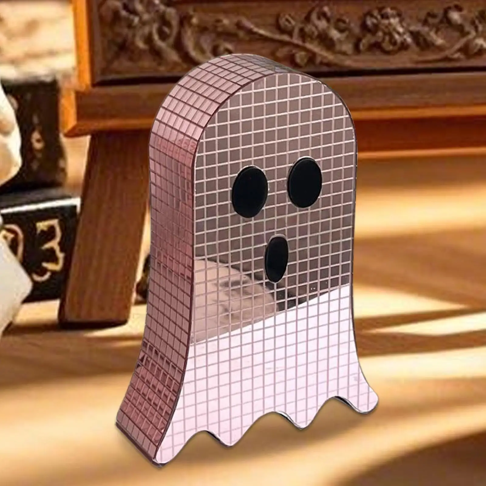 Halloween Disco Fantasma Specchio Decorazione da tavolo da discoteca Glitter Segno fantasma spettrale Decorazione natalizia spettrale per soggiorno camera da letto scaffale