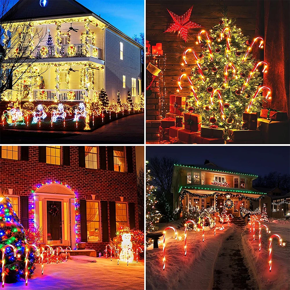 LED Solar Candy Cane Light Christmas Decorative Light Outdoor Waterproof Christmas Decoration Garden Party Xmas Tree Decor