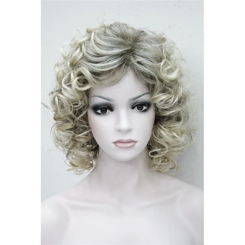 

Women Spiral Curls Fluffy Half Full Ladies Natural Grey Golden Hair Wig