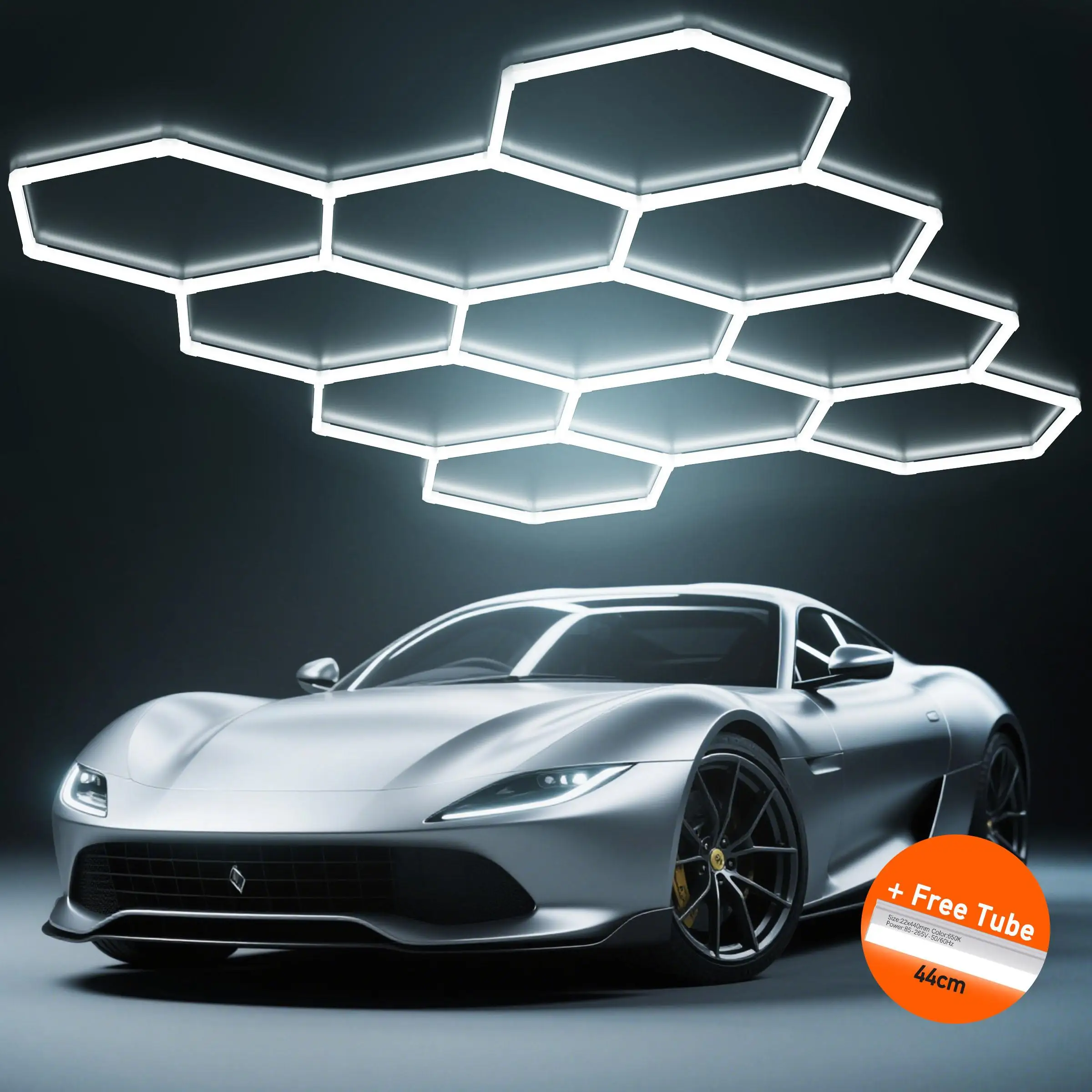 LED Hexagon Garage Light 700W 80000LM Honeycomb Ceiling Lighting, Hexagonal LED Lamp with Frame for Auto Detailing Workshop