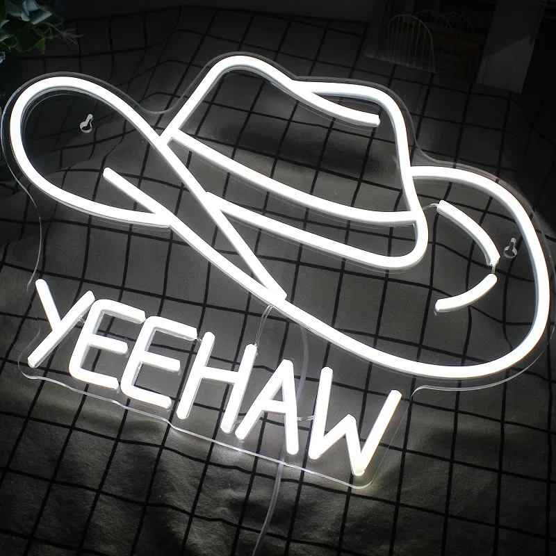 

Boutique White Cowboy Cap Neon Lights LED Sign Bar Prom Party Club Gamer Living Room Wall Decoration Personalized Neon Lamps