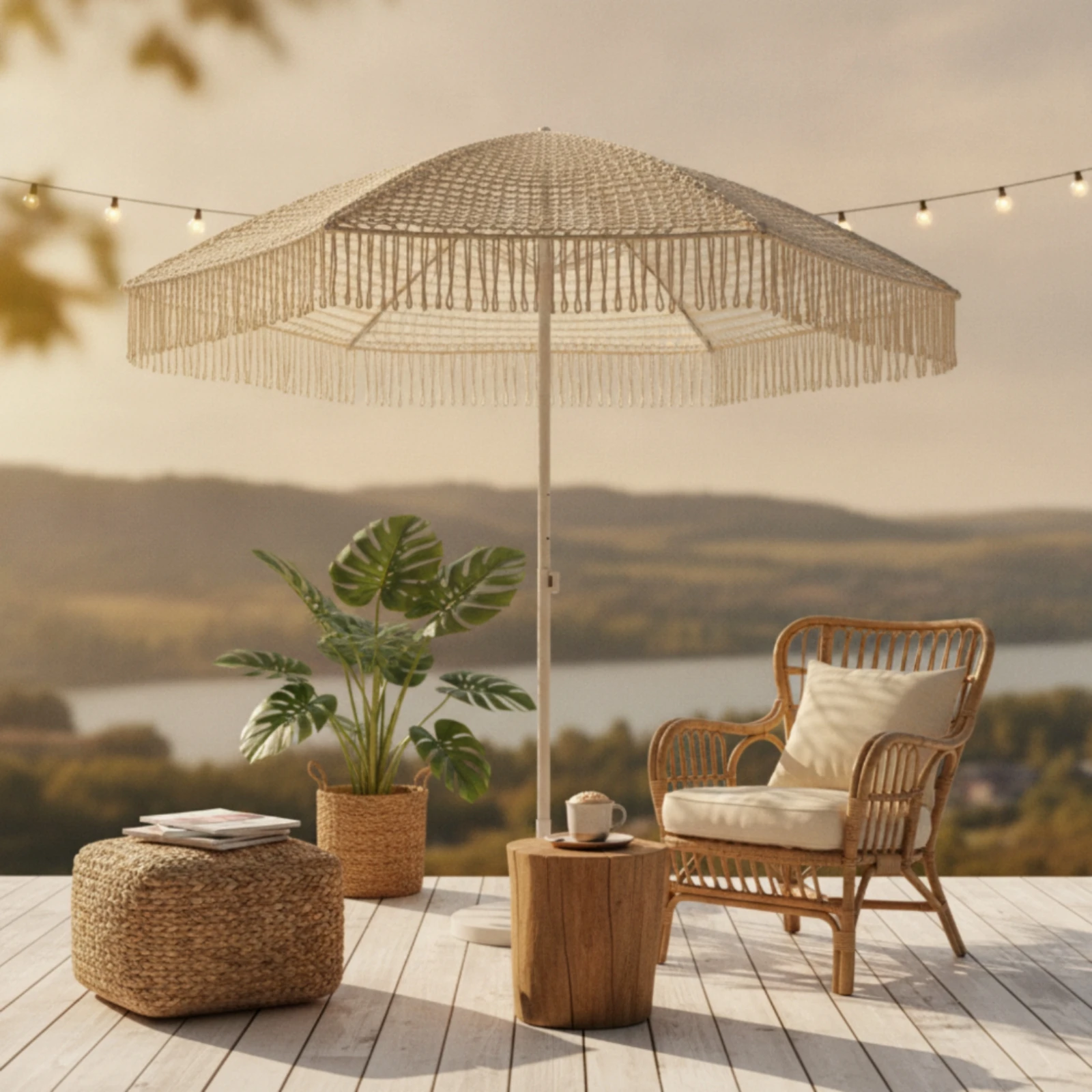 Umbrella with Tassels Decorative Woven Umbrella Fringe Umbrella Foldable Umbrella with Tassels Stylish for Patio, Garden