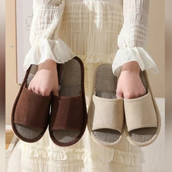 2024 Linen Slippers Indoor Home Breathable Women Men Slides Linen Couples Anti-slip Shoes Beach Sandals Shoes Comfortable Flats