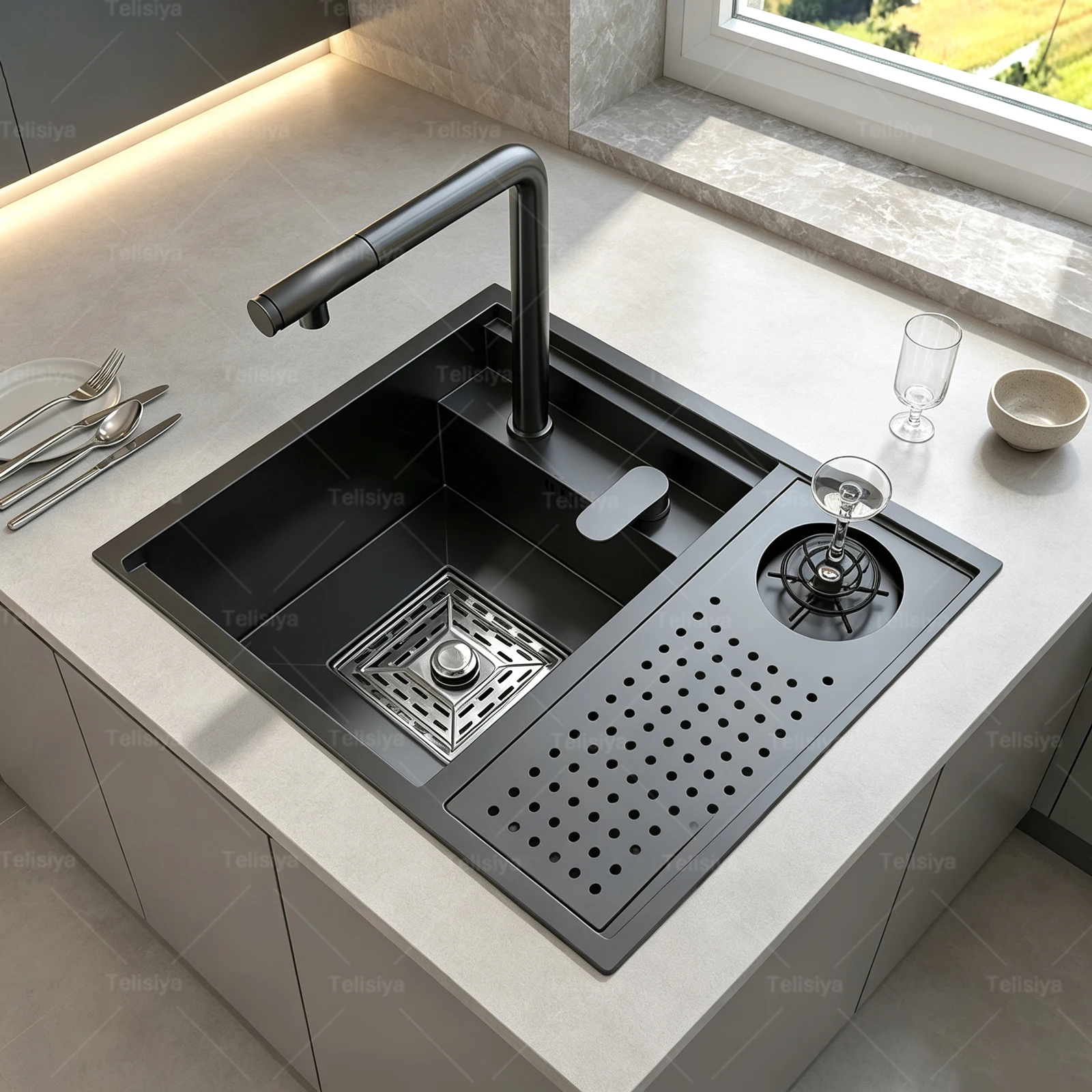 Hidden Bar Sinks Stainless Steel Kitchen Sink With Lid Embossed Washing Small Single Slot Undermount Basin Coffee Shop RV