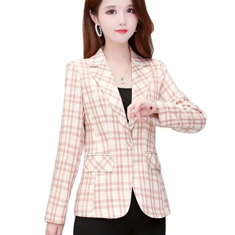 LadyPlaid Suit Temperament Jacket Slim Women's Clothing 2022 Spring And Autumn New Casual Fashion Short Women's Long-sleeved Top