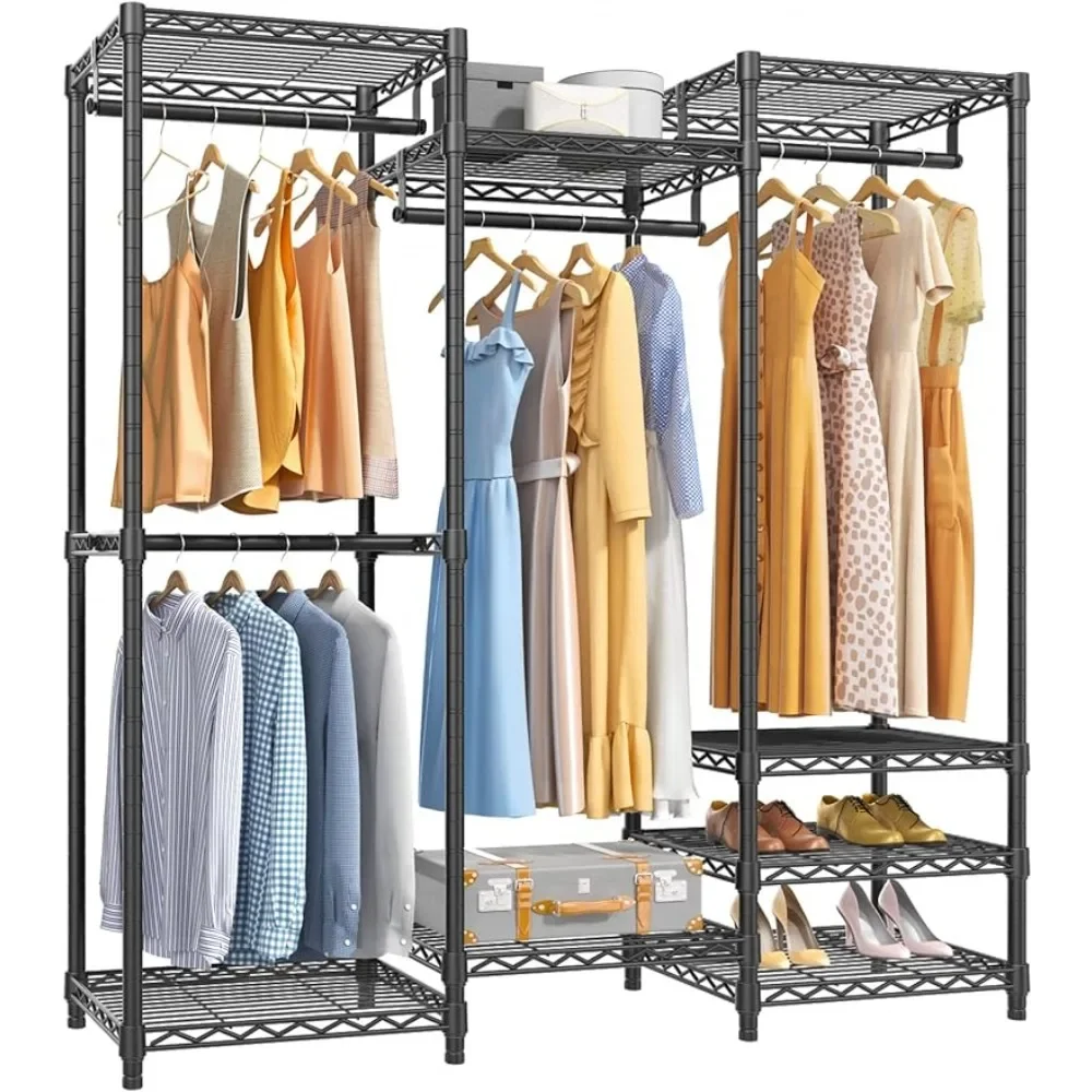 Clothes Hangers Black Clothes Drying Rack Freestanding Closet Metal Clothing Rack With 4 Hang Rods & 8 Shelves Cloth Dryer Home