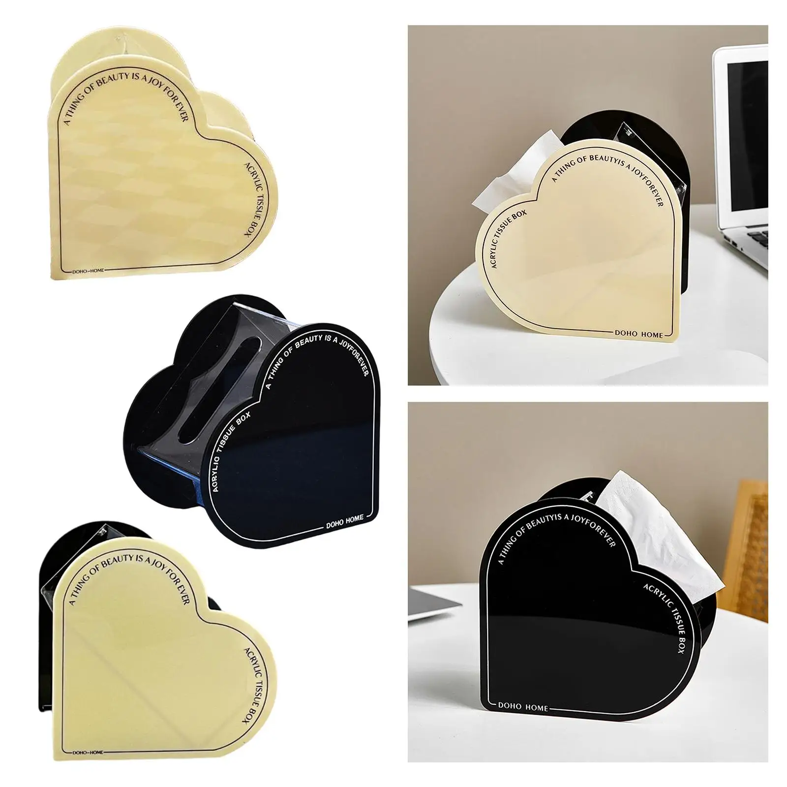 Transparent Heart Tissue Box Cover Acrylic Decorative Napkin Storage for Living Room Bedroom Office Decor