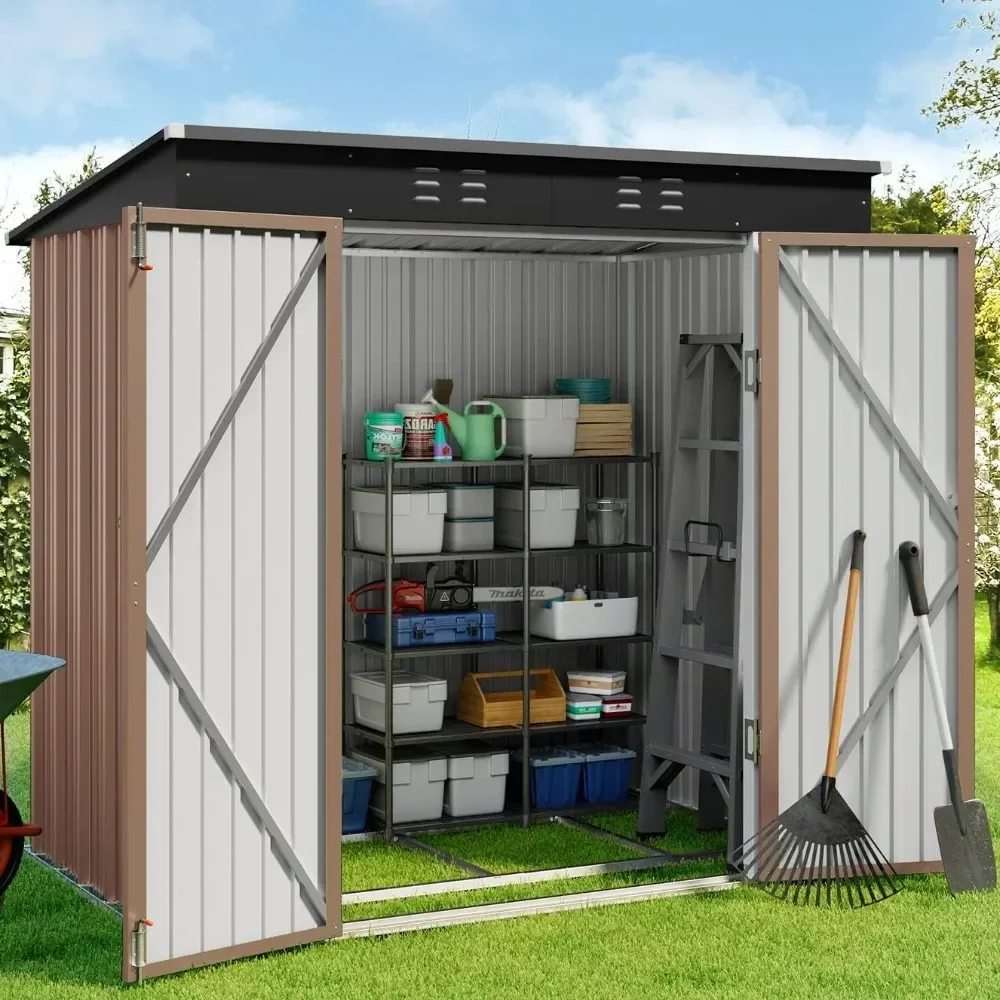 6' x 4' Outdoor Storage Shed with Double Lockable Doors, Anti-Corrosion Metal Garden Shed with Base Frame, Waterproof She