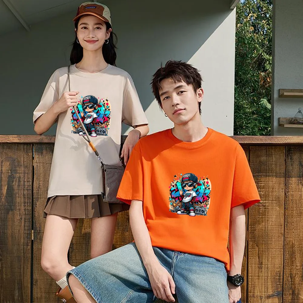Hip Hop Boy With Headphones And Graffiti Printed T Shirt Cotton S-XXL Personalized Custom T Shirt Casual Short Sleeve Tee Aesthe