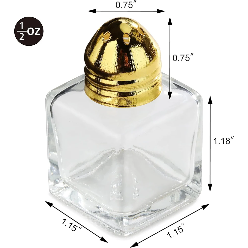 Glass Cube Mini Salt and Pepper Shaker with Gold Plated Top, 0.5-Ounce, Set of 12