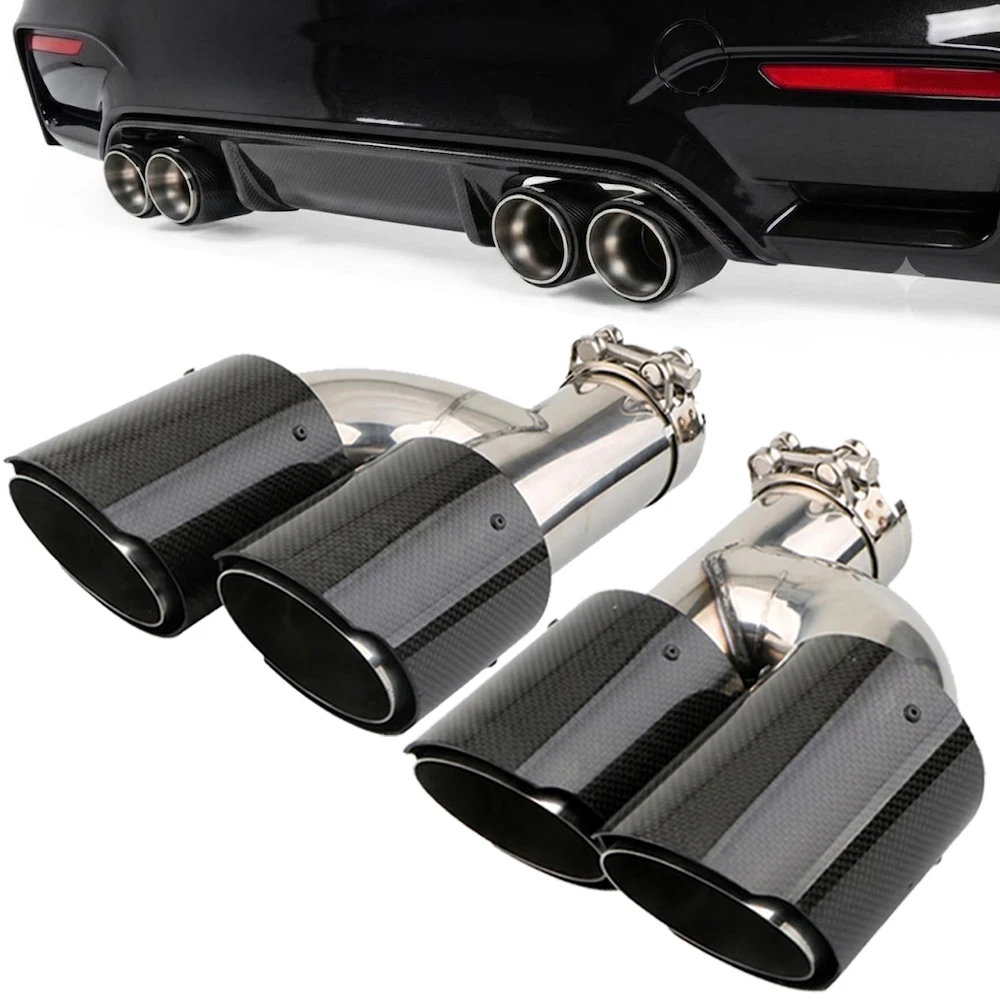 Universeller Auto-Kohlefaser-Auspuffendrohr mit glänzender H-Form, doppelter Auslass und Hochglanz-Finish