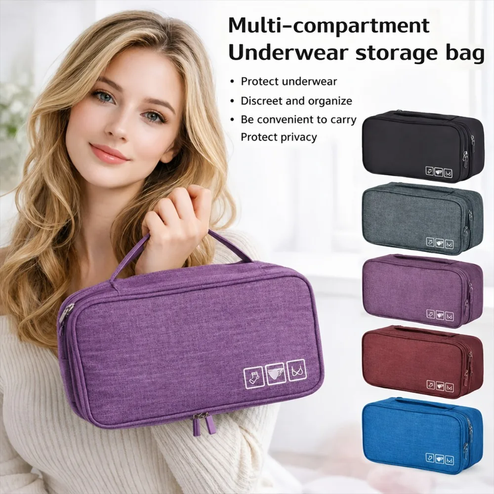 Portable Foldable Travel Underwear Organizer Bag, Zippered Hanging Storage for Bras, Socks & Lingerie, Space-Saving