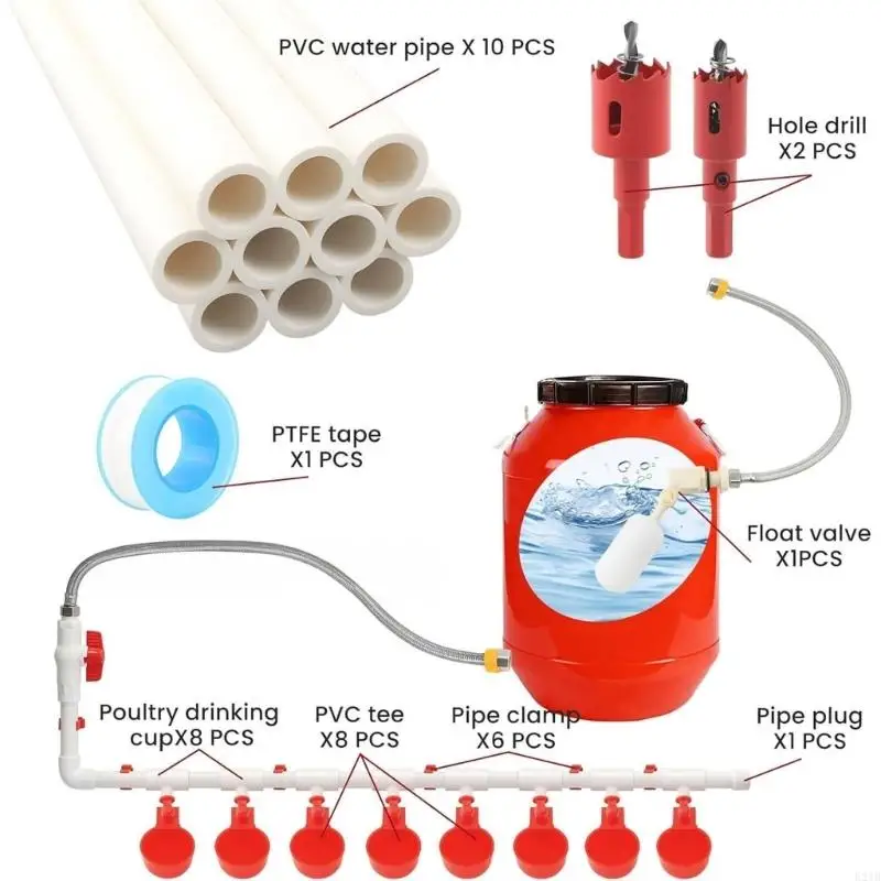 Complete birdlike Drinking Equipment Including drifting Mechanism And 8 Poultry Water Holders 