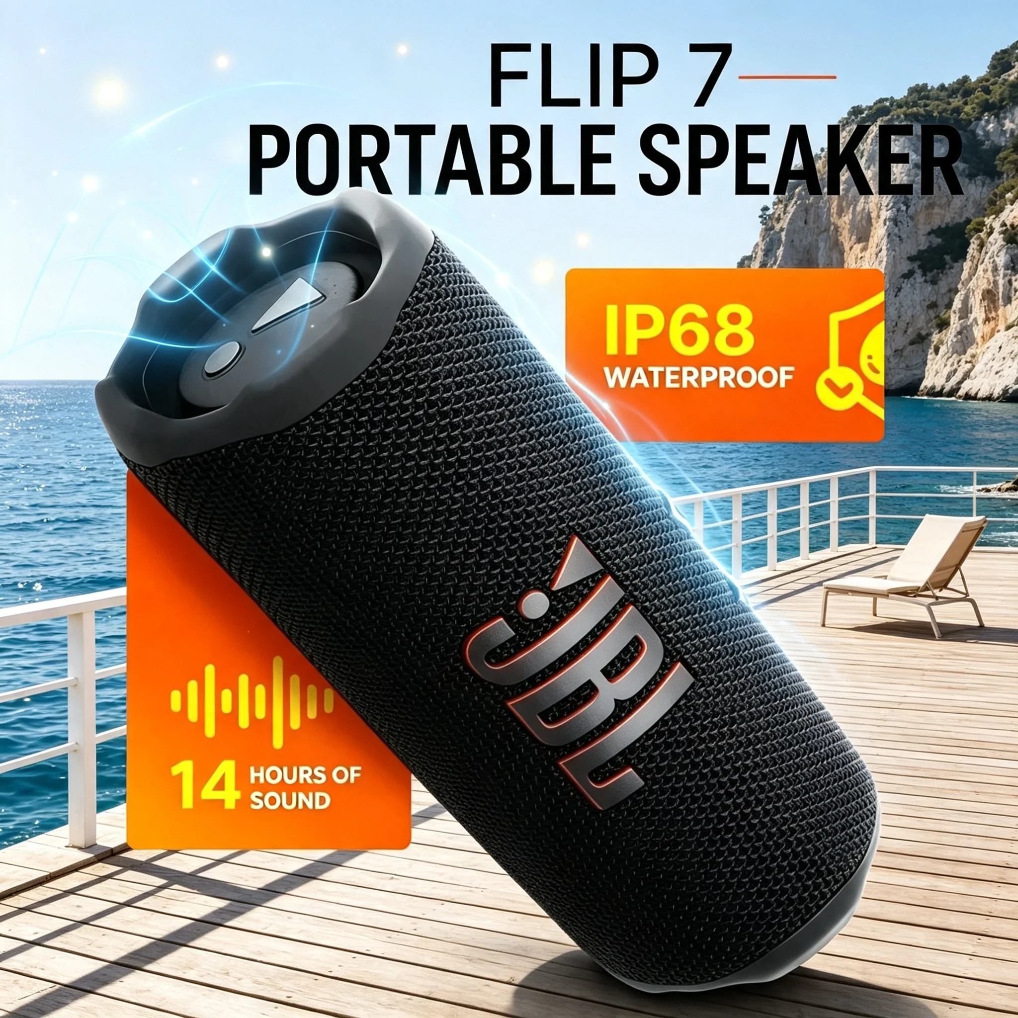 JBL FLIP7 Outdoor Portable Bluetooth Speaker IP68 Waterproof Shock Resistant Wireless Stereo Travel Audio Device