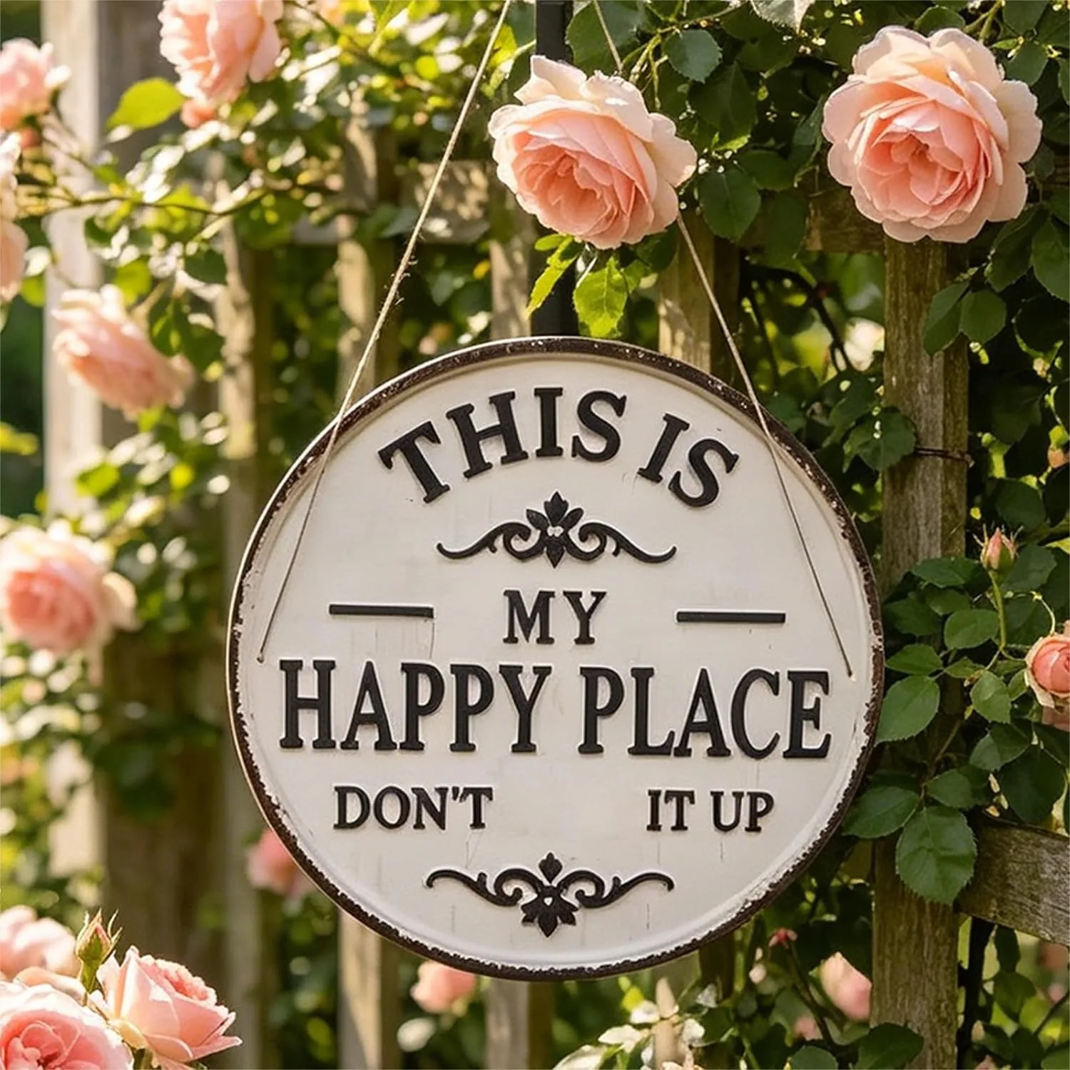 

Funny Garden Metal Sign This Is My Happy Place Don't F It Up, Vintage Round Wall Decor 12x12in for Home Patio Bar Coffee Shop