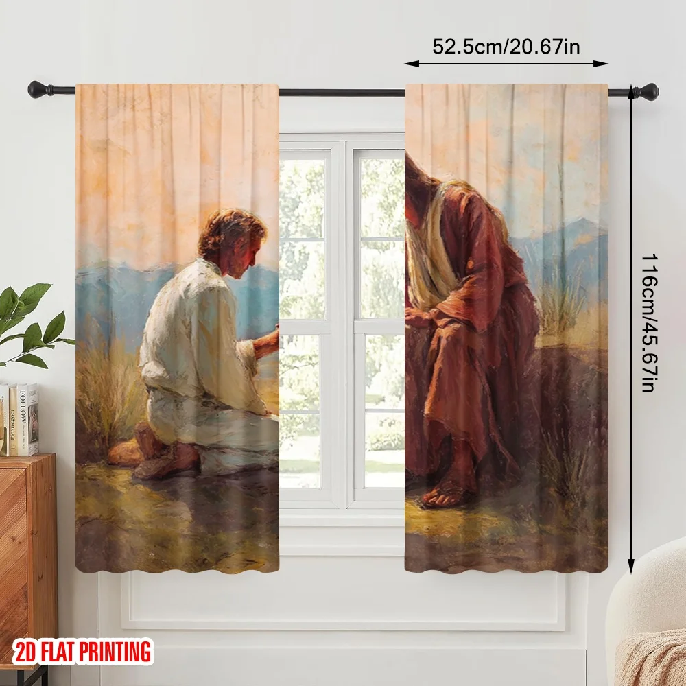 2pcs,2D plane printing Print Curtains Jesus and his disciples Durable Polyester (without rod) Versatile All for Living Room,