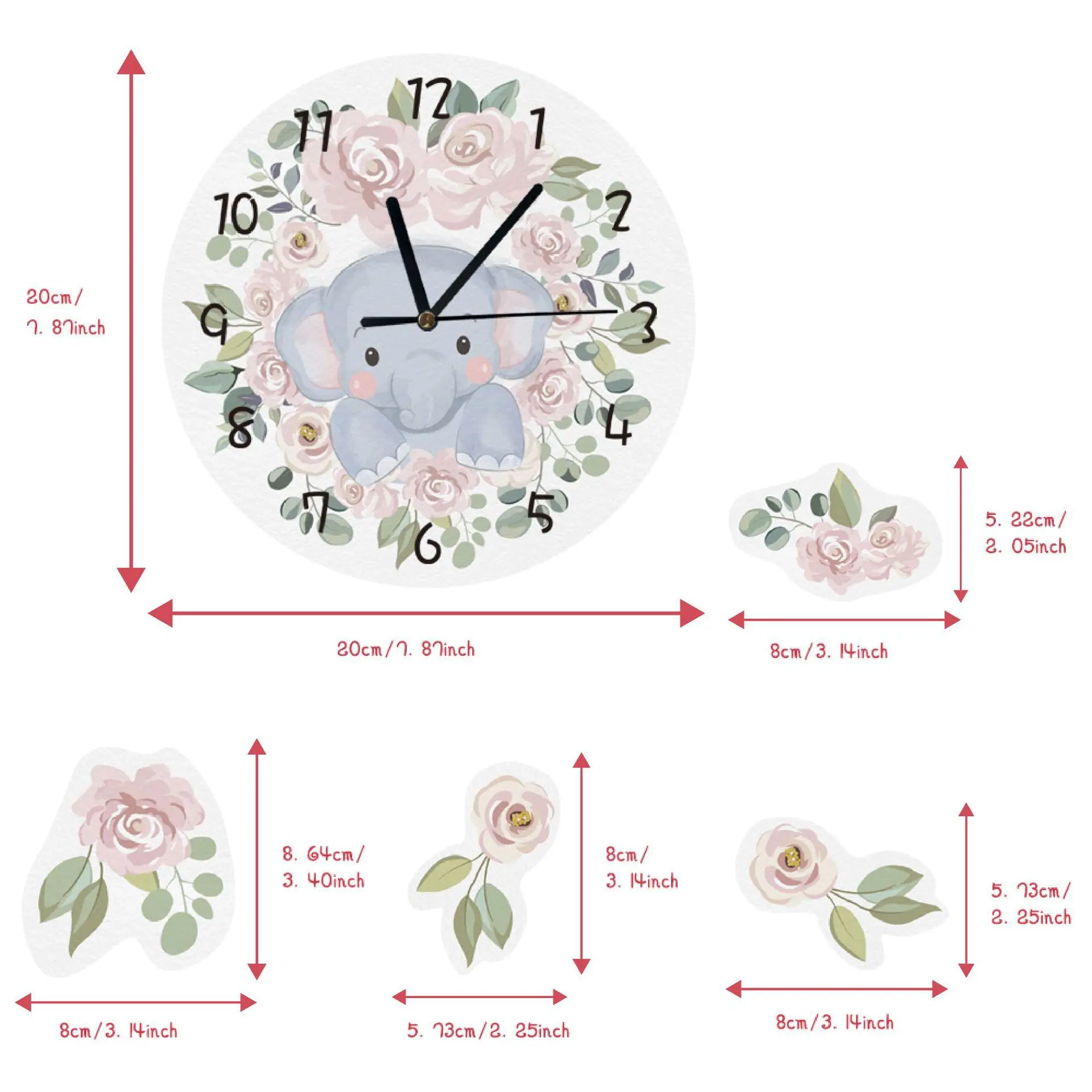 Funlife خرافة الغابات المائية الرياح الأطفال ساعة حائط الكرتون لطيف الفيل الصغير زهرة ساعة يمكنك تصميم واجهتها بنفسك SWC018