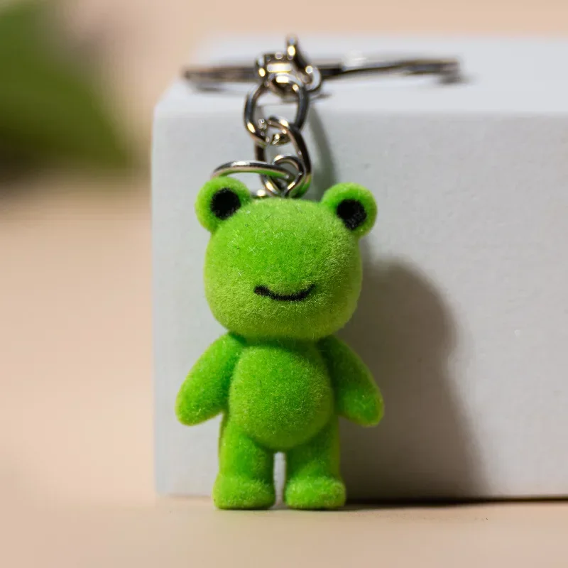 Women Girls Cute Green Frog Velvet Key Chains Cartoon Small Frog Small Figurine Chain Funny Keychains for Children Accessories