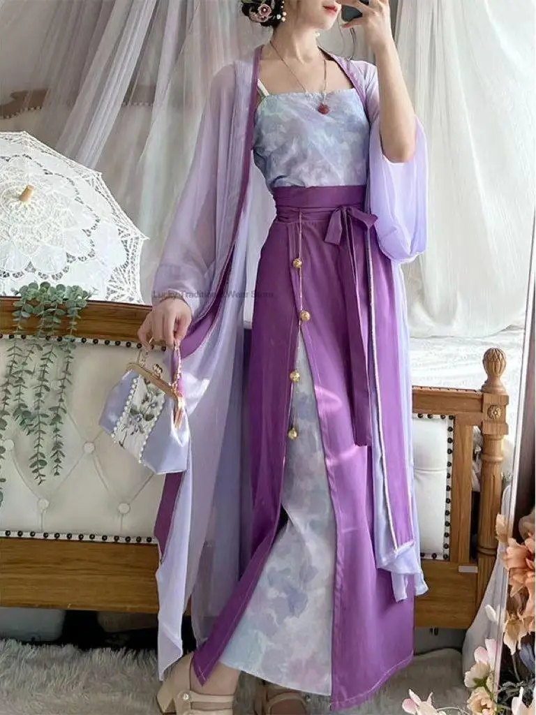 Antigo Chinês Hanfu Traje Mulheres Tradicional Song Dynasty Fairy Dress Hanfu Girl Outfits Daily Purple Hanfu Dress Set