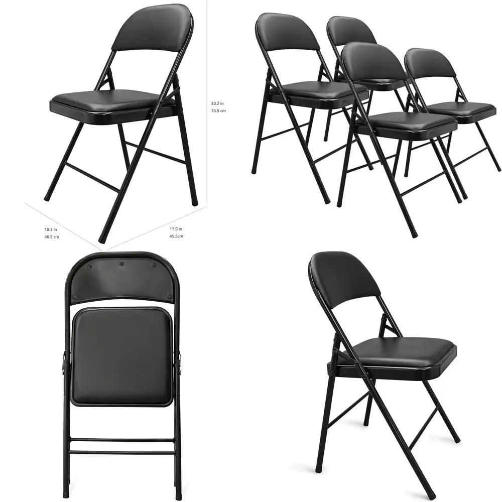 

Comortable Vinyl-Padded Metal Steel olding Chairs, Black, 4-Pack