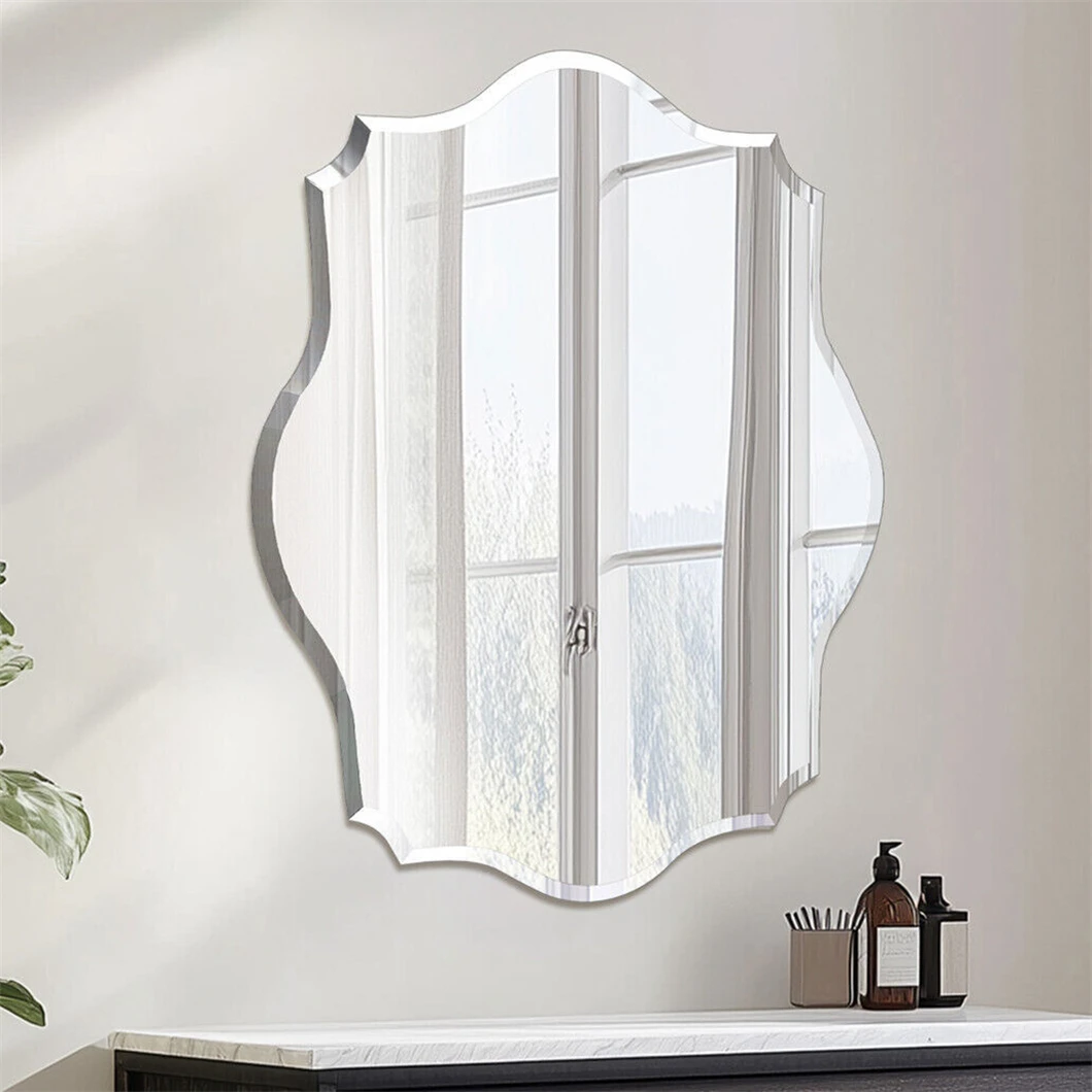 

Frameless Wall Mirror Scallop Oval Mirror Accent Decor Mirror Vanity Mirror w Beveled Edge 28x20 inch/32x24inch for Bathroom