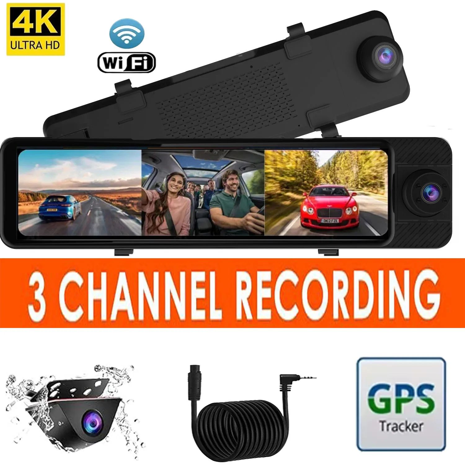

3 Channel DVRAPP control 4K Mirror Dash Cam4K+1080P+1080P Night Vision 5G WiFi,GPS 24-Hour Parking Monitoring