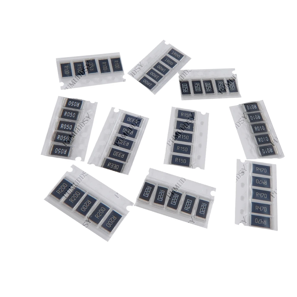 50 قطعة 1% 2512 مقاوم SMD عينات عدة 10ValueX5PCS = 50 قطعة 1R00 R500 R470 R330 R220 R200 R150 R100 R050 R010