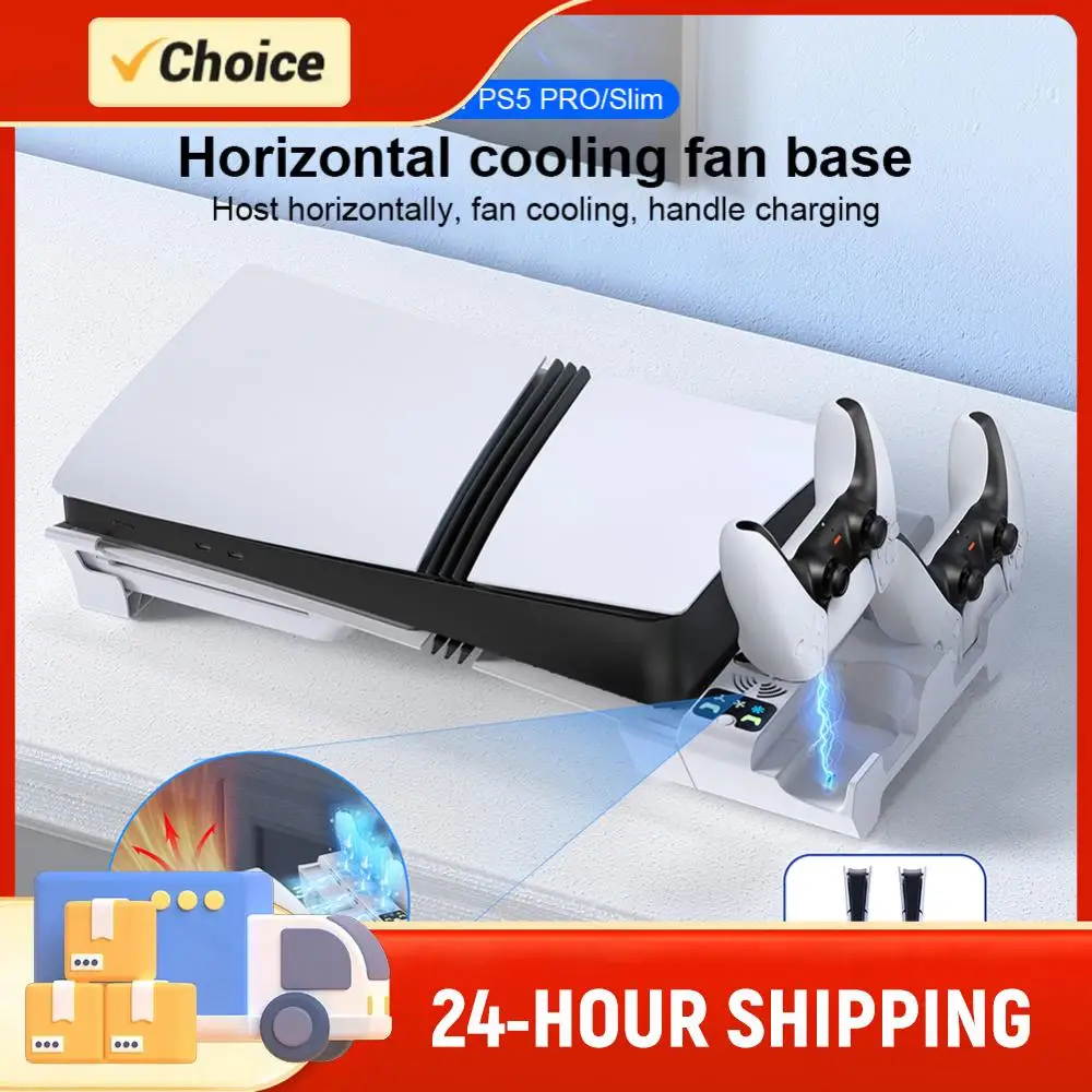 

Horizontal Stand and Cooling Station with 3-Level Fan Dual Controller Charger for PS5 Slim/PS5 Pro Disc/Digital Edition