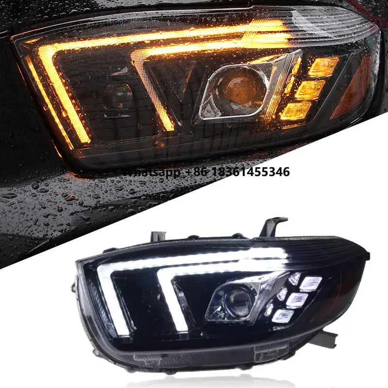 For Highlander Kluger 2007-2011 LED Head Lamp DRL With Moving Turning Signal LED Headlights