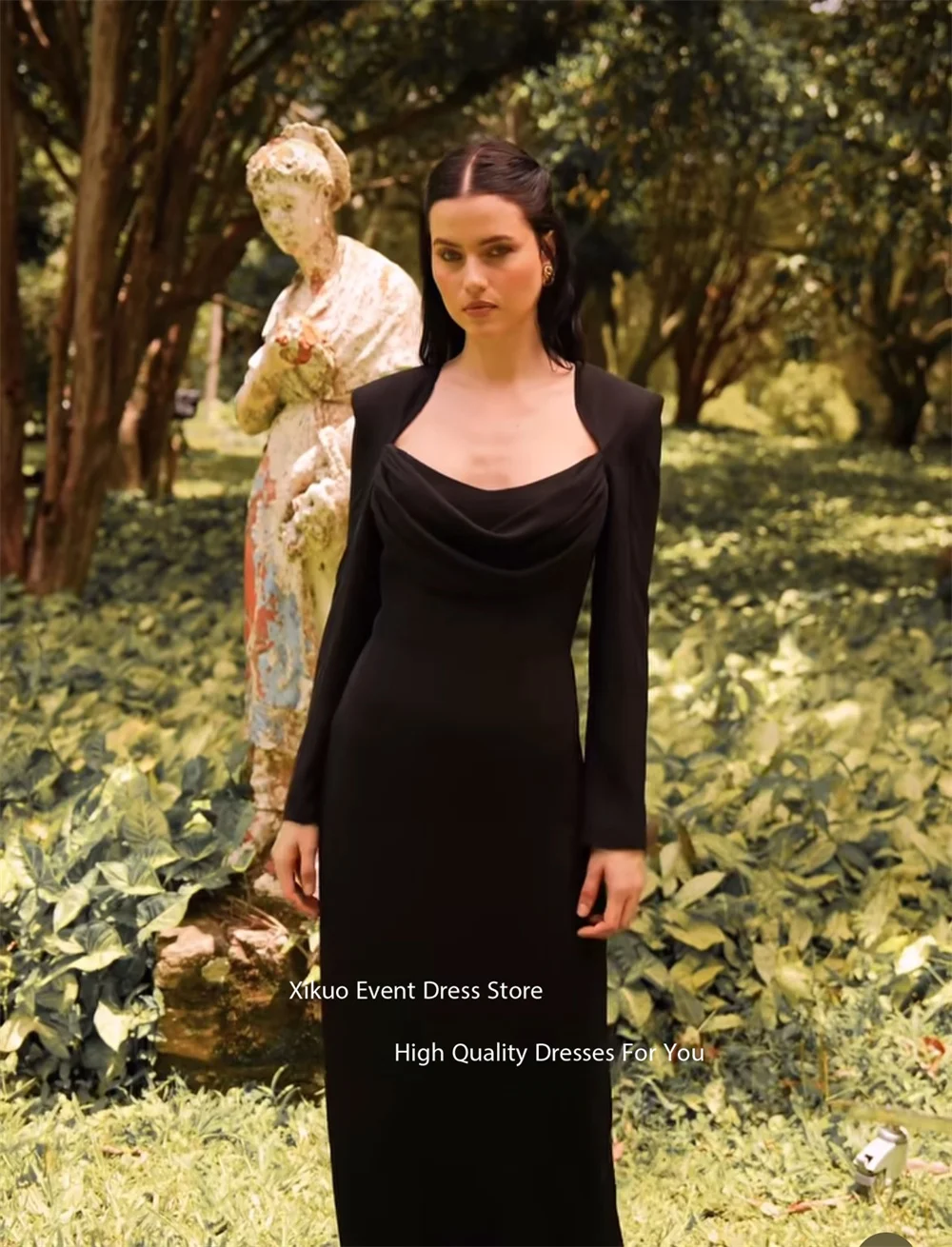Xikuo Col Maxi Avondjurken Zeemeermin Satijn Celebrity Jurken Lange Mouw Ruches Chic Abiti Da Cerimonia Donna Aangepast