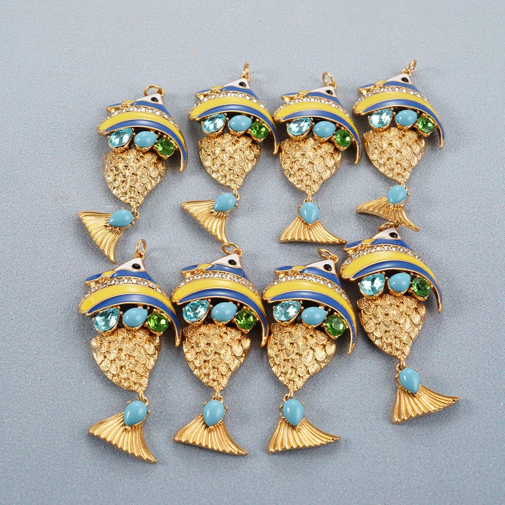 10 Pieces Fish Charm Koi Pendant DIY Earrings Necklace Bookmark Hanging Decoration Packaging Decoration Production