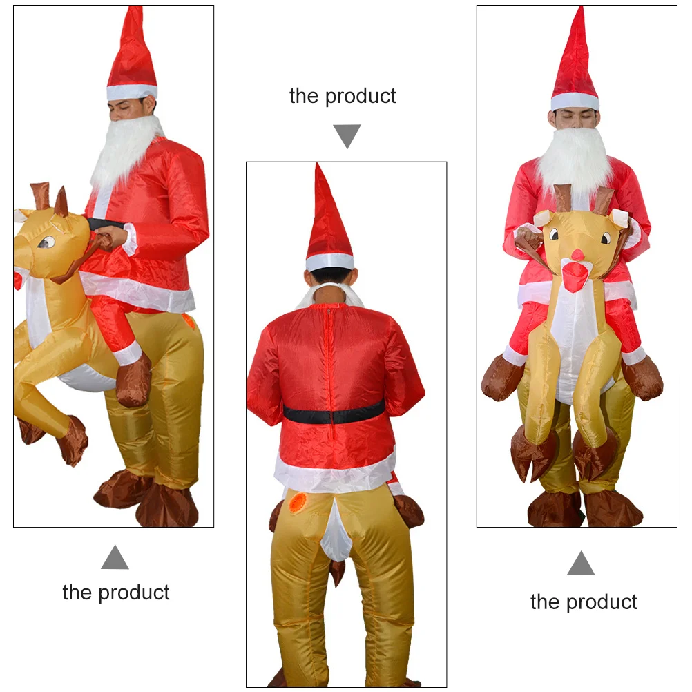 Costume da alce e Babbo Natale gonfiabile per feste in tessuto gonfiabile, abito cosplay natalizio in poliestere