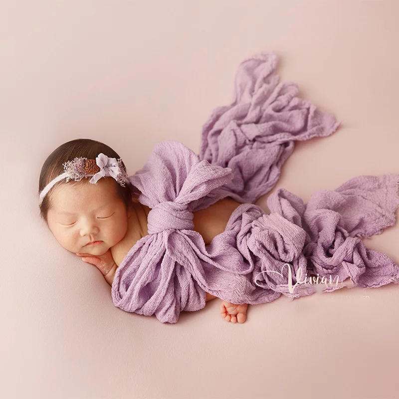 Pasgeboren Fotografie Rekwisieten Baby Swaddle Deken Zachte Hoge Rekbare Wraps Schattige Gebreide Pom Poms Hoed Hoofdbloem Baby Foto Rekwisieten