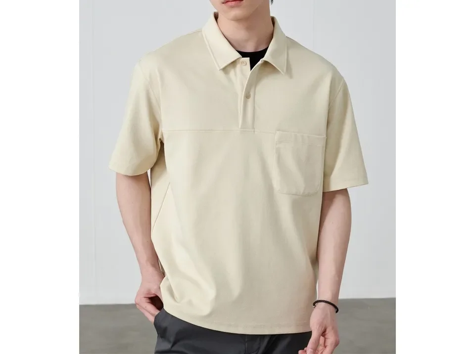 2025 Summer New Fashion Men's Casual Trendy Solid Color Loose Turn-down Collar Short Sleeve Pullover T-shirts Male Clothes Tops