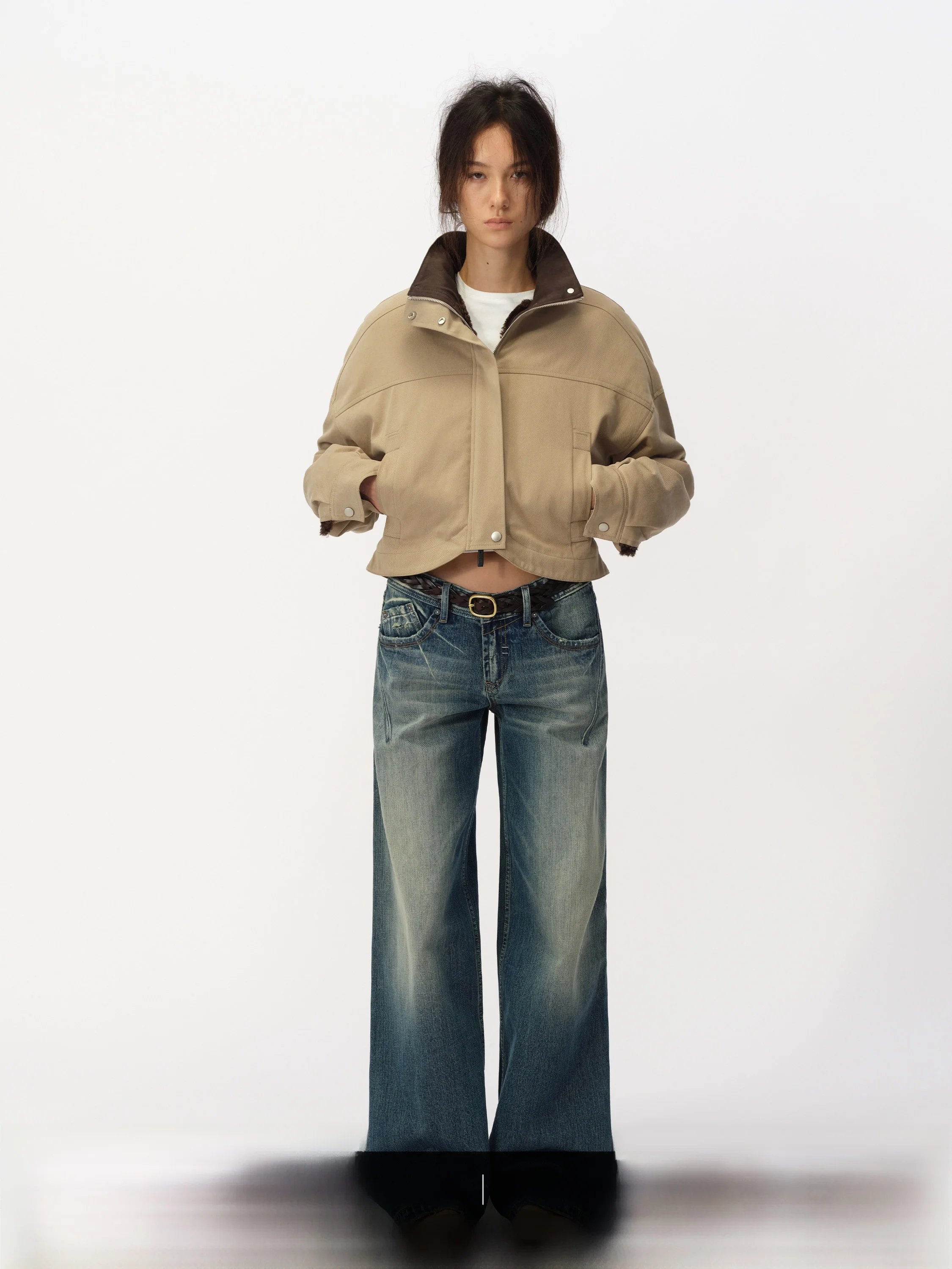 

SMIIILE Retro Silhouette Khaki Casual ort Cotton Jaet Women's Autumn Winter New Sle Warm Cotton Coat Outerwear