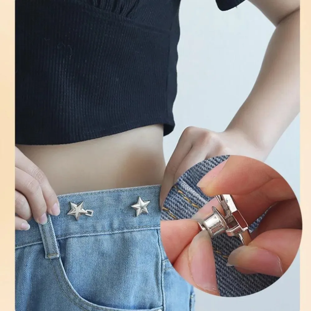 2PCS Small Star Buckle Adjustment Waist Tighten Adjustable Waist Buckle Jeans Waist Adjustable Tool for Pants and Skirts