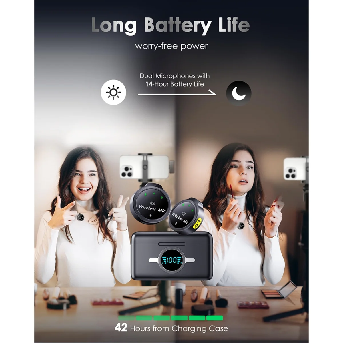 

New 3C-Wireless Lavalier Microphone, Lapel Mics Plug-Play, 2.4GHz Noise Cancellation, Charging Case Included, 300ft Range